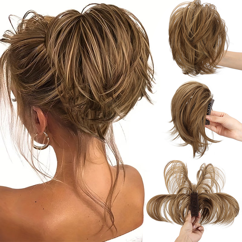 Claw Clip Messy Bun Hair Piece - Extension per coda di cavallo con