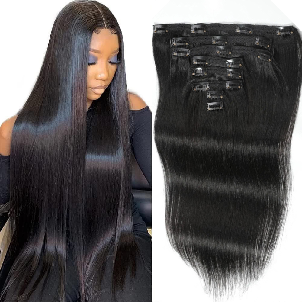 Seamless Clip In Hair Extensions Human Hair - Extension per capelli lisci, da applicare